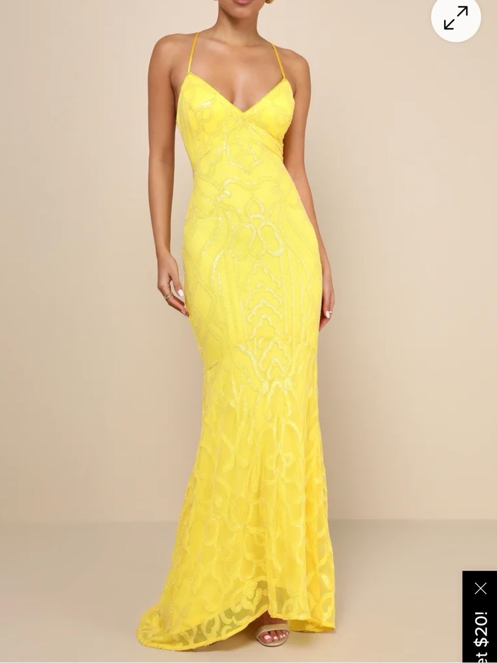 Lulu's Yellow Beaded Spaghetti-Strap Maxi Dress